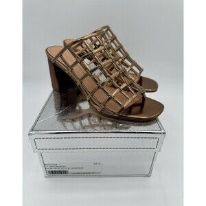 NEW Sigerson Morrison Leather caged Daina Bronze block heels mules shoes EU 36.5